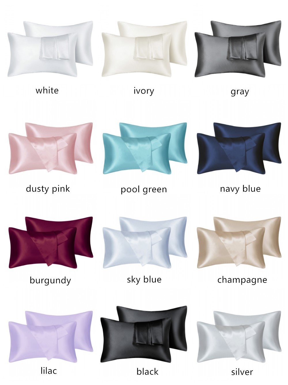 Silk Pillowcase Set - 2pcs/lot Solid Silky Satin Skin Care