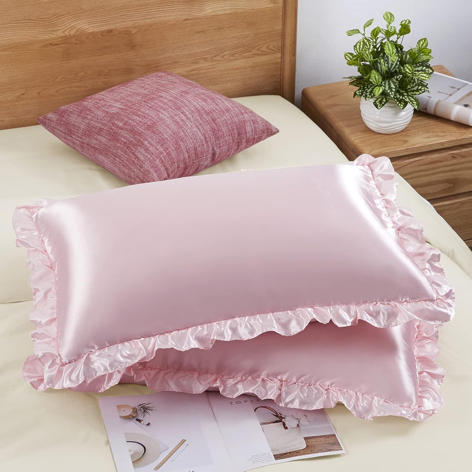 Silk Pillowcase Set - 2Pcs Satin Ruffled Pillow Cases for