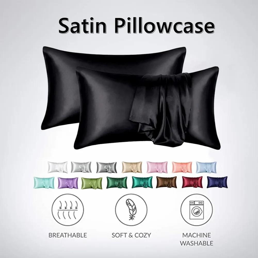 2pcs/lot Solid Silky Satin Ski - Silk Pillowcase Set review and price